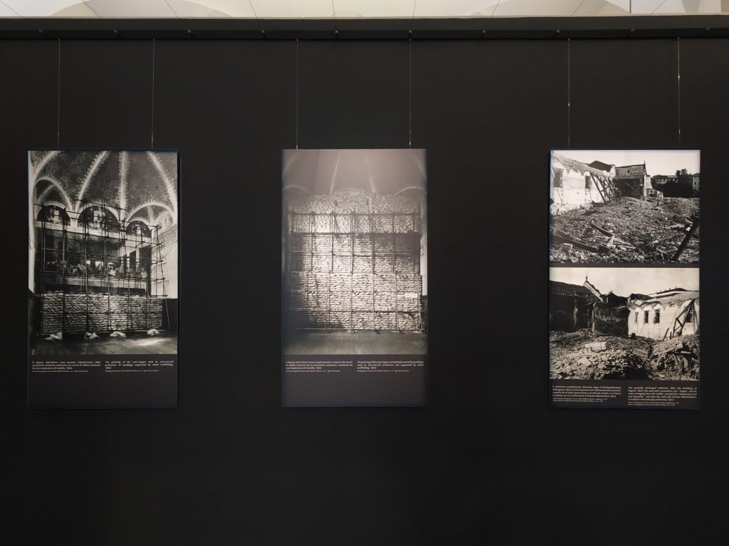 The exhibition: the wall with the pictures of refectory’s bombing