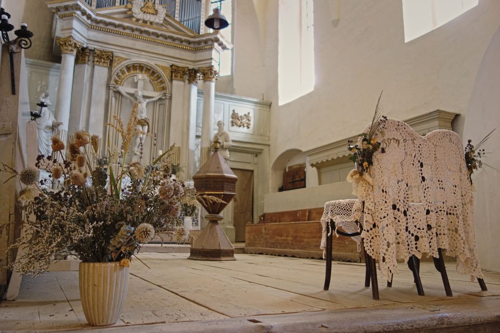 Church decorated for a wedding